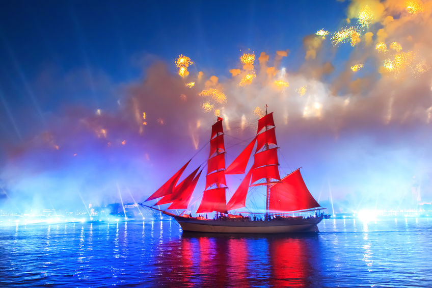 Celebration Scarlet Sails show during the White Nights,  St. Petersburg, Russia.